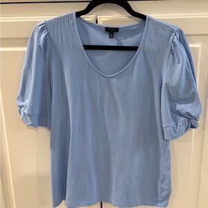 Talbots Blue Flutter Sleeve Blouse Relaxed Ruched